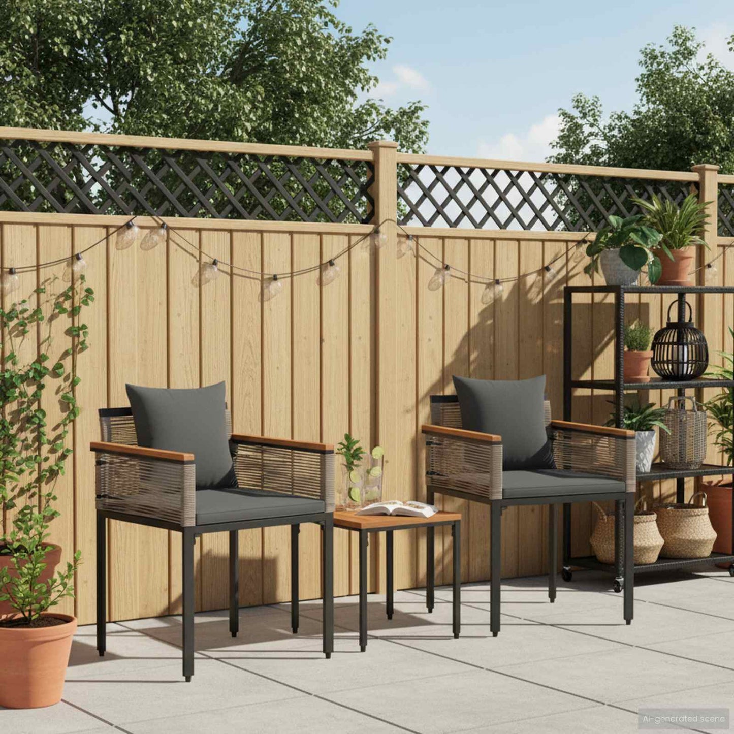 Gartenmöbel Set mit Kissen Grau und Dunkelgrau Poly-Rattan