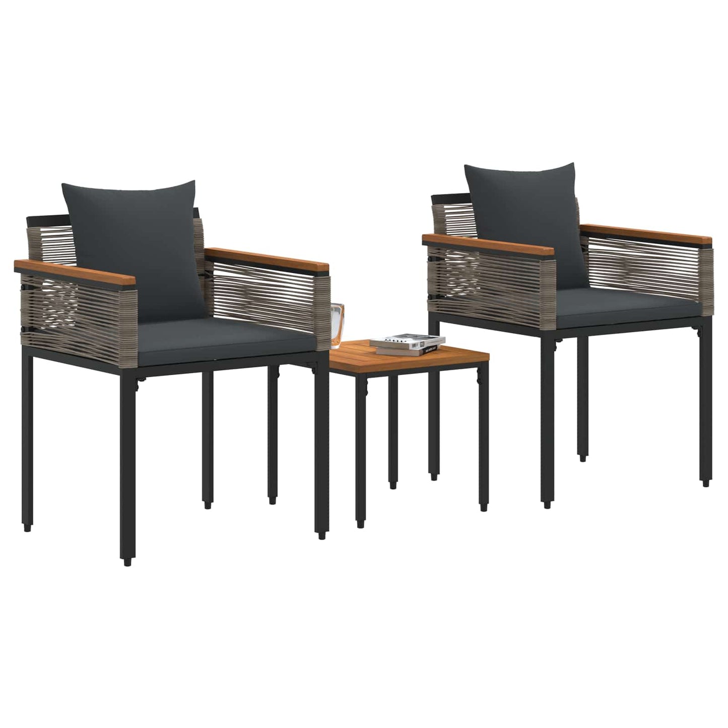 Gartenmöbel Set mit Kissen Grau und Dunkelgrau Poly-Rattan