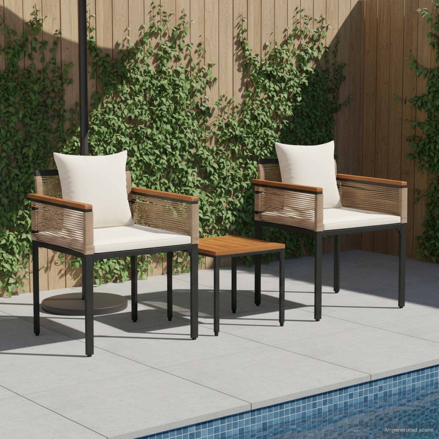 Gartenmöbel Set mit Kissen Beige und Cremeweiß Poly-Rattan