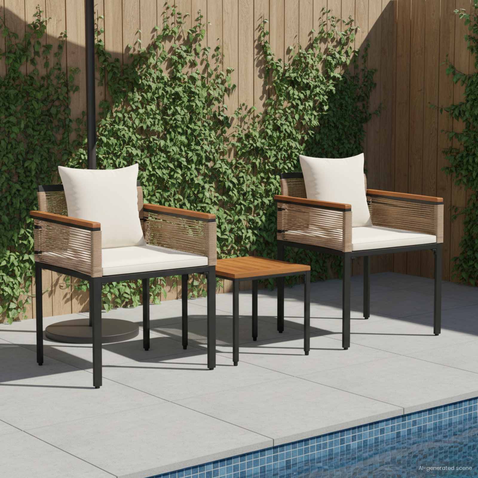 Gartenmöbel Set mit Kissen Beige und Cremeweiß Poly-Rattan
