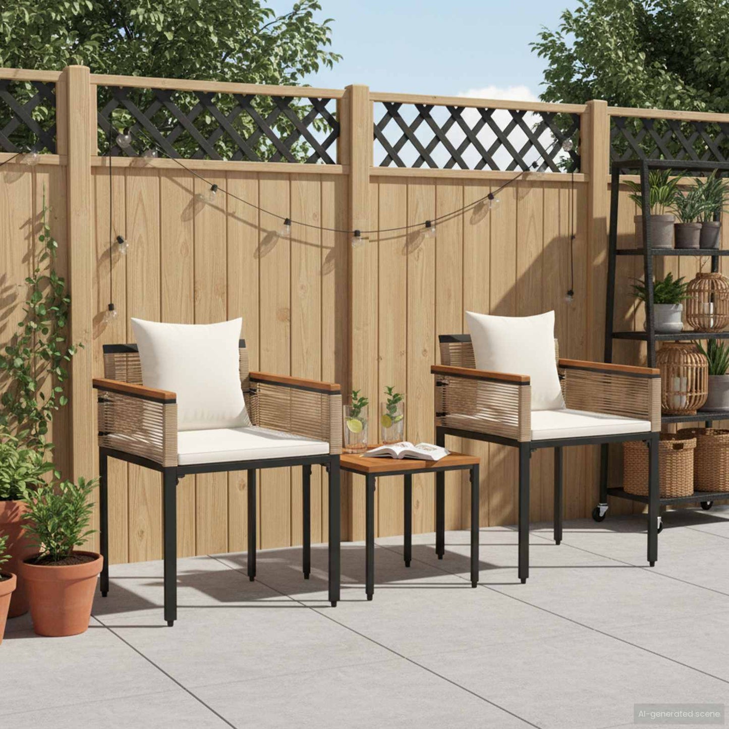 Gartenmöbel Set mit Kissen Beige und Cremeweiß Poly-Rattan