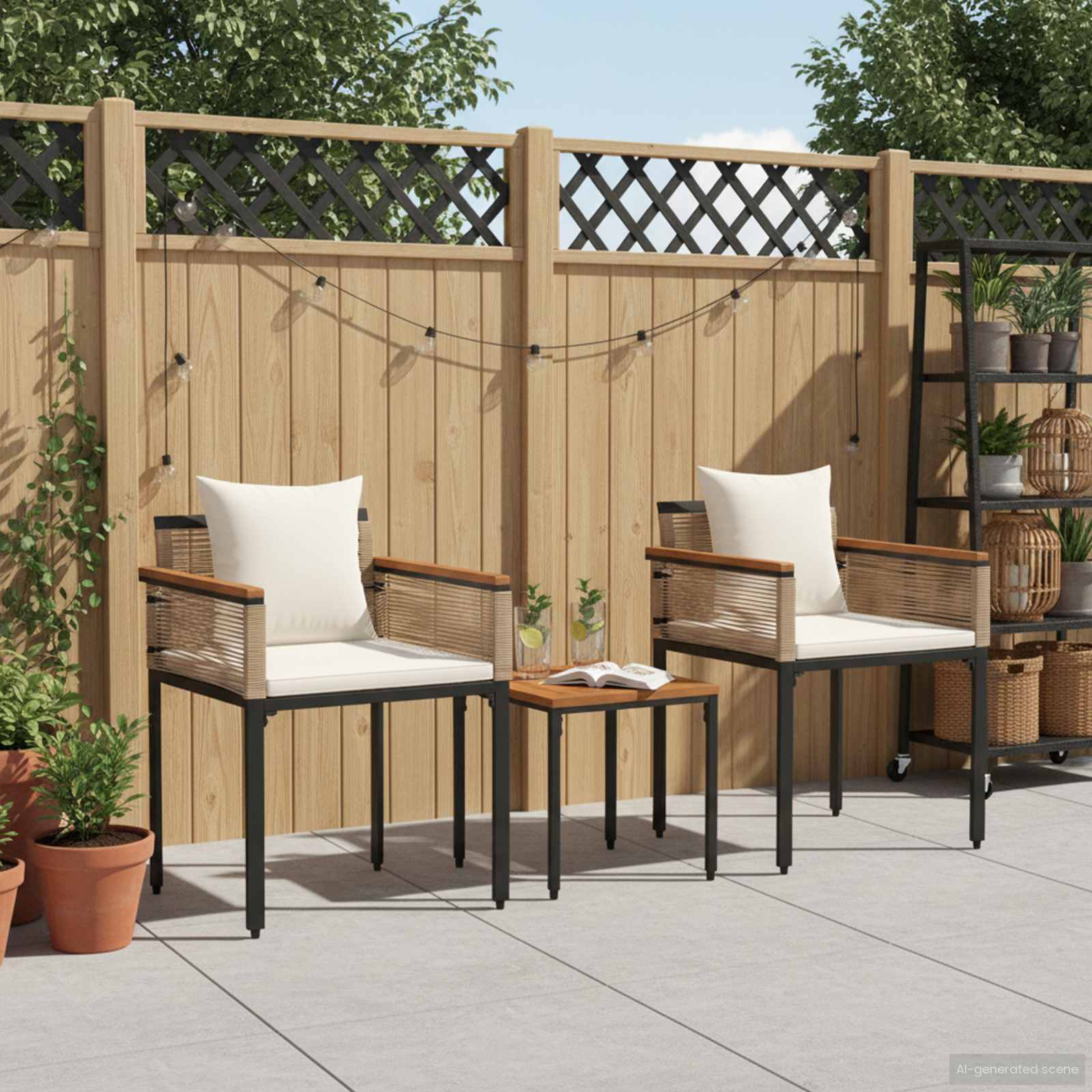 Gartenmöbel Set mit Kissen Beige und Cremeweiß Poly-Rattan