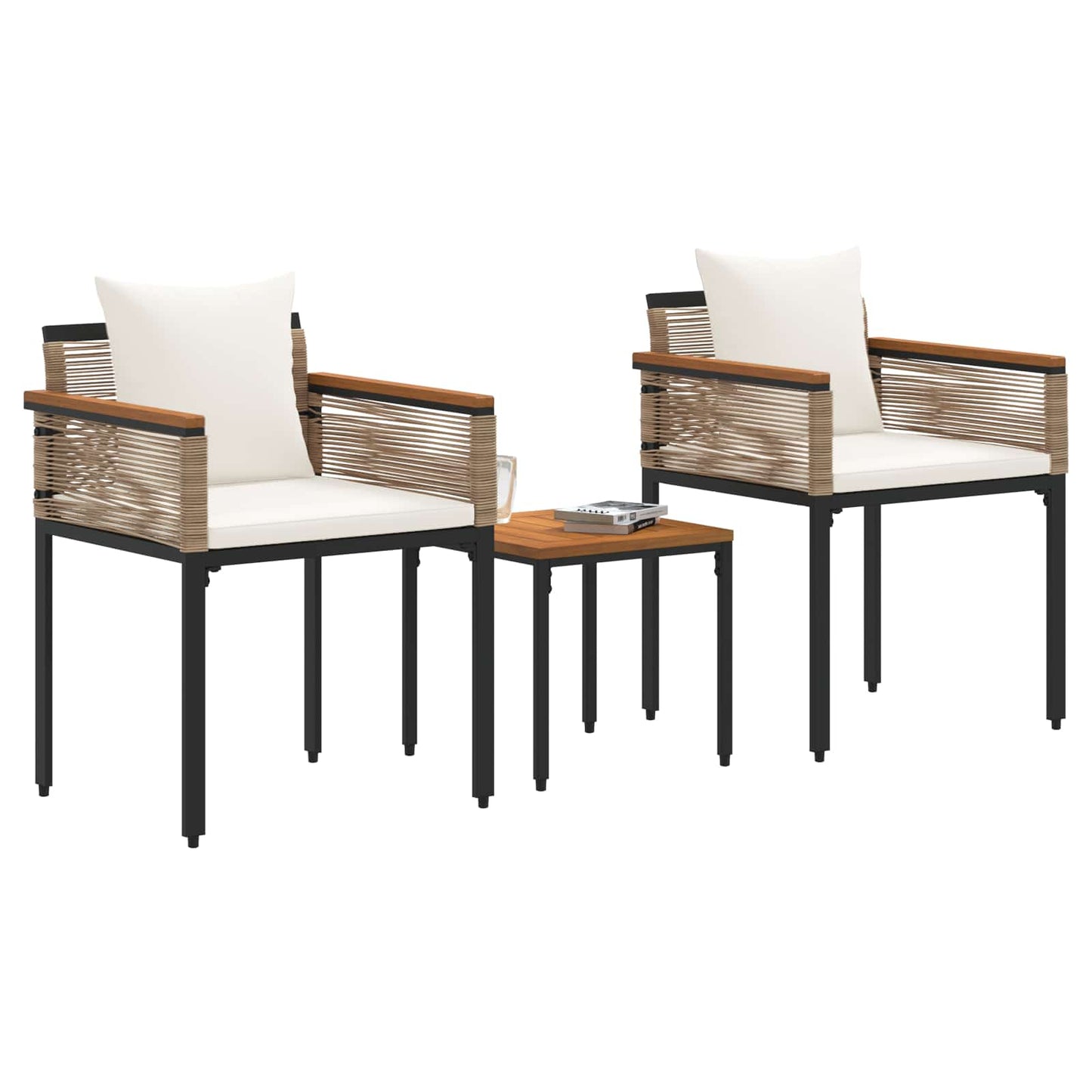 Gartenmöbel Set mit Kissen Beige und Cremeweiß Poly-Rattan