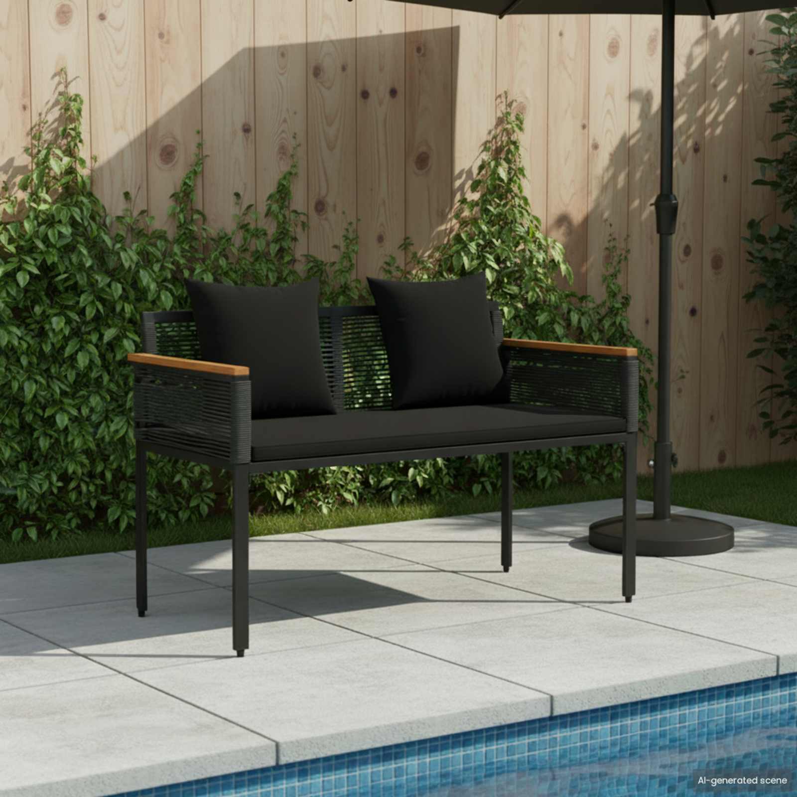 Bank Outdoor 2 -Seater 117 x 54 x 74,5 cm Poly-Rattan Schwarz