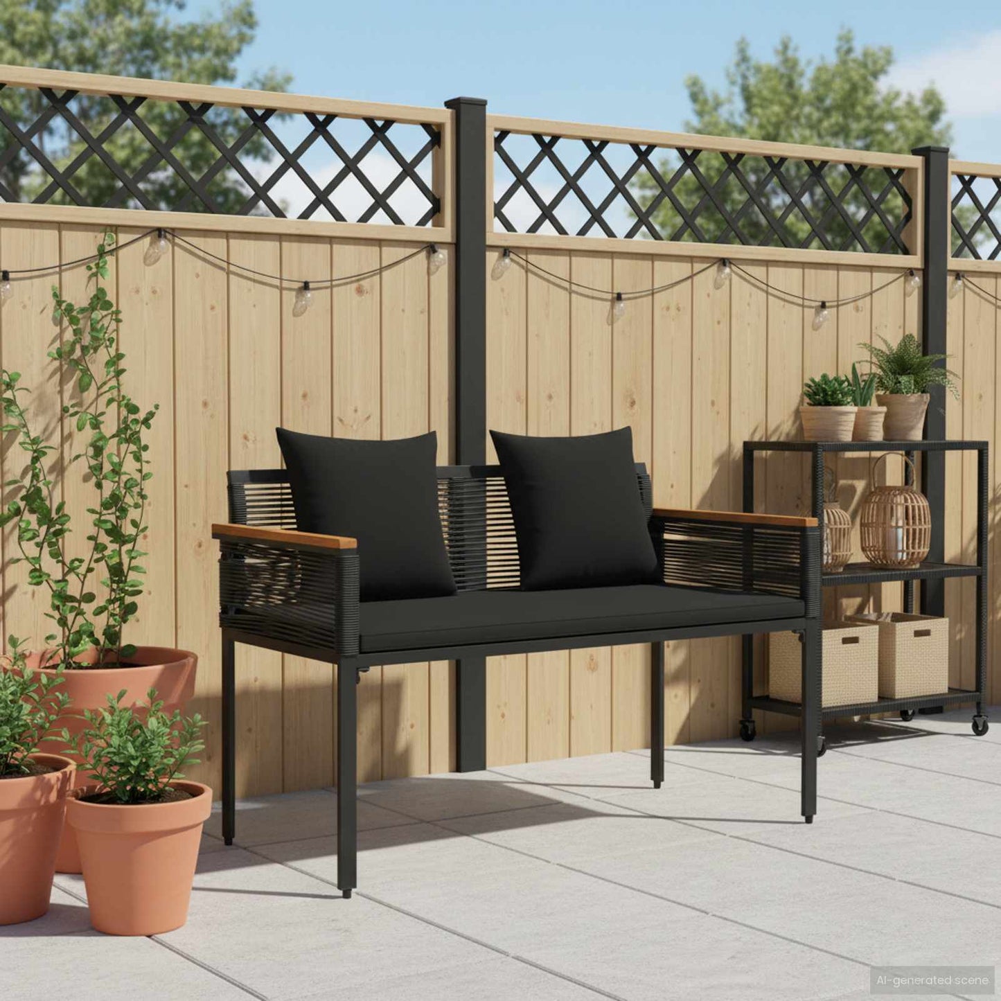 Bank Outdoor 2 -Seater 117 x 54 x 74,5 cm Poly-Rattan Schwarz