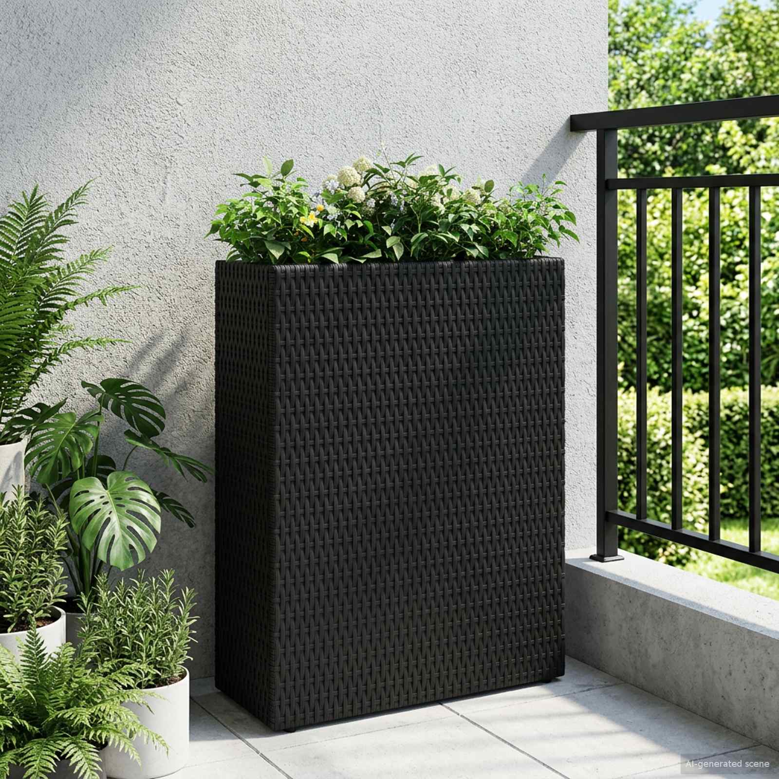 Hoher Pflanzer Schwarz 55 x 22 x 70 cm Poly-Rattan