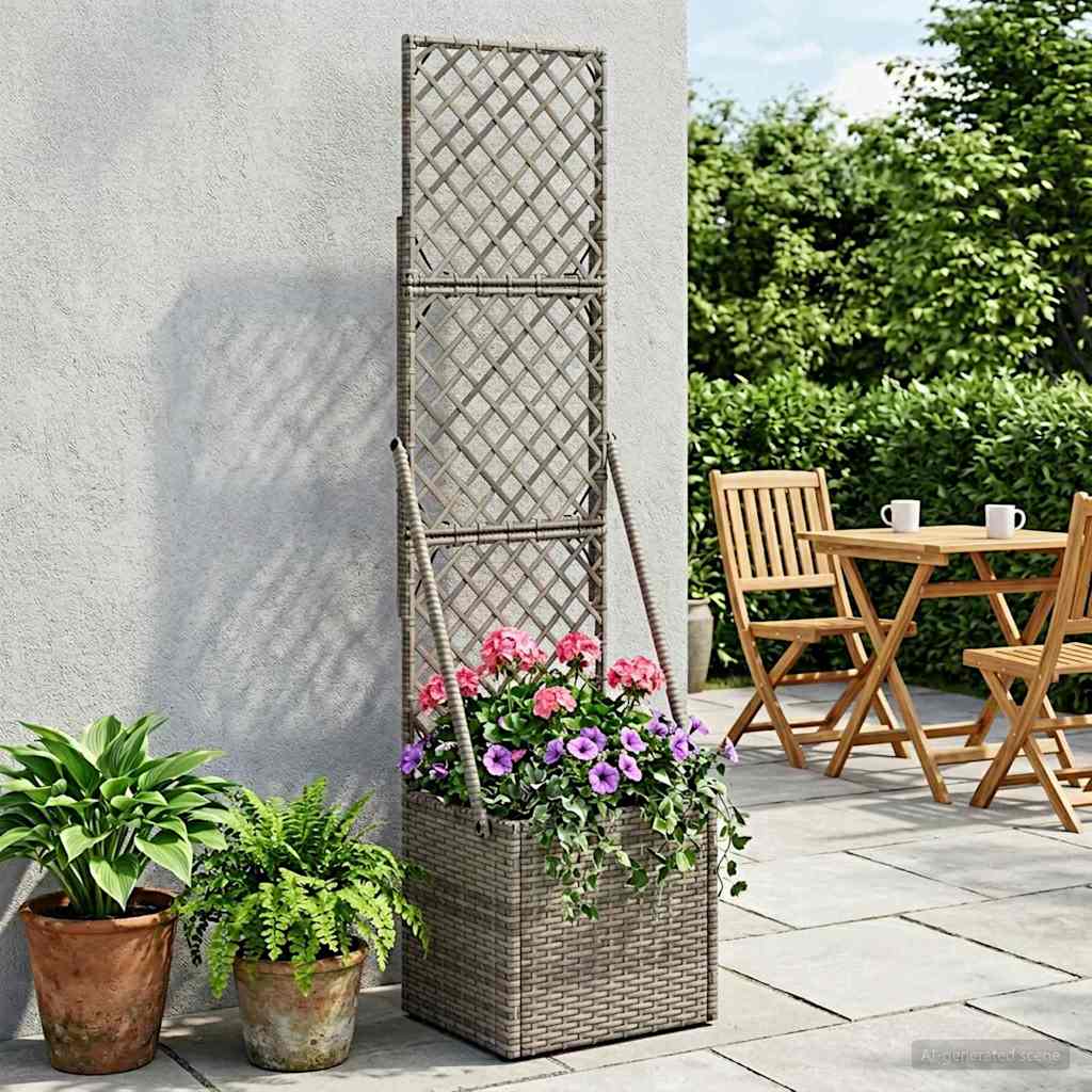 Gartenpflanzer mit Gitter Grau 35 x 30 x 135 cm Poly-Rattan