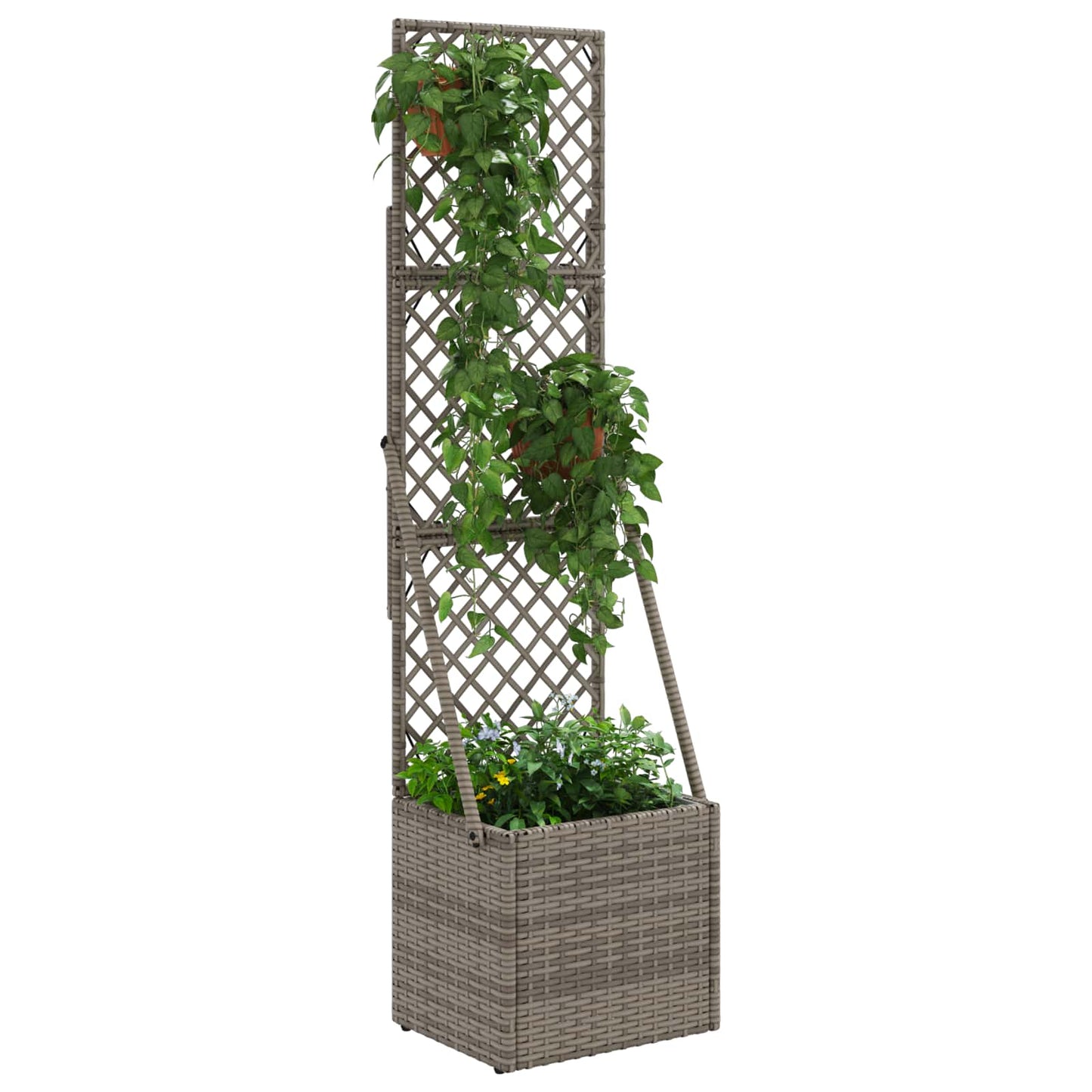 Gartenpflanzer mit Gitter Grau 35 x 30 x 135 cm Poly-Rattan