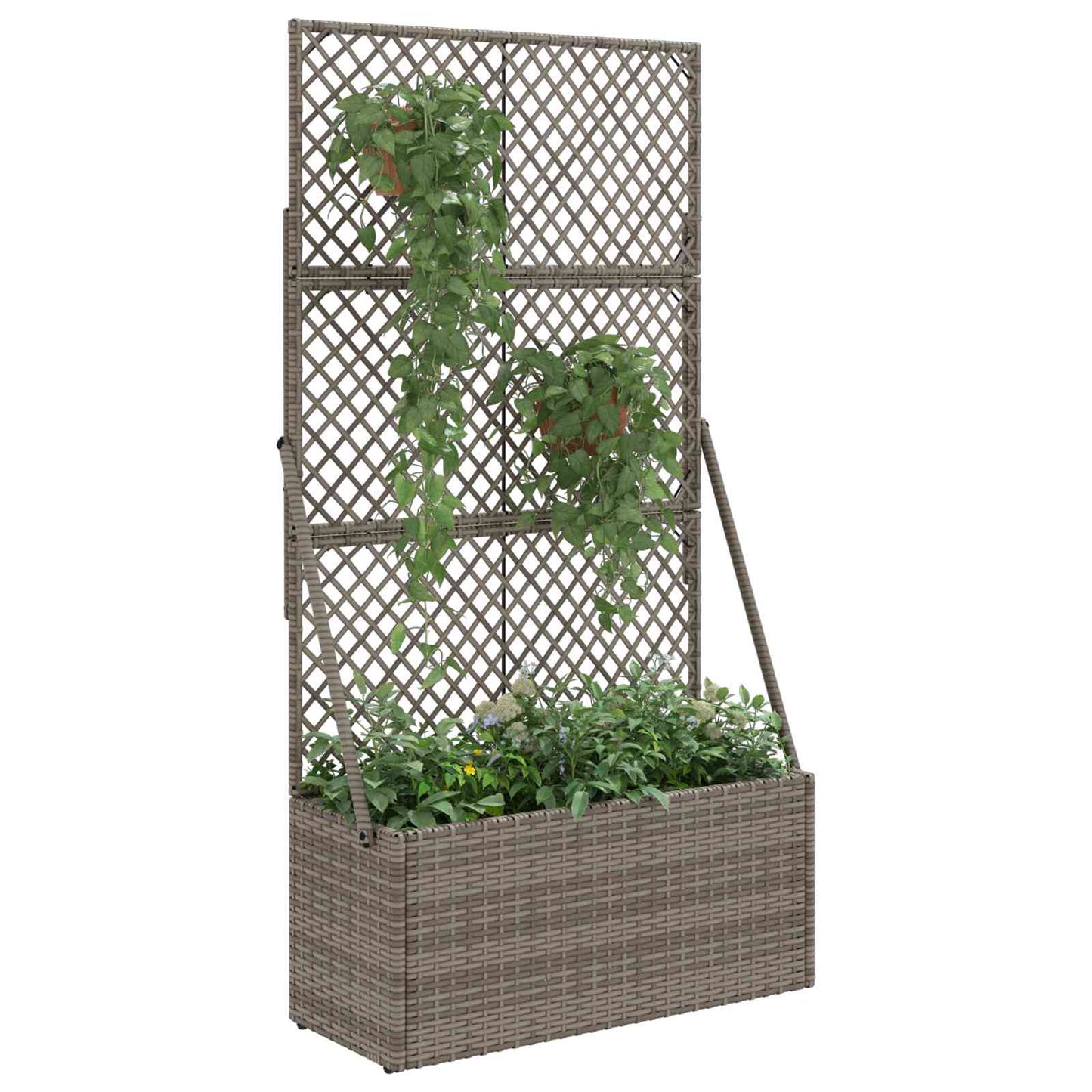 Gartenpflanzer mit Gitter Grau 70 x 30 x 135 cm Poly-Rattan
