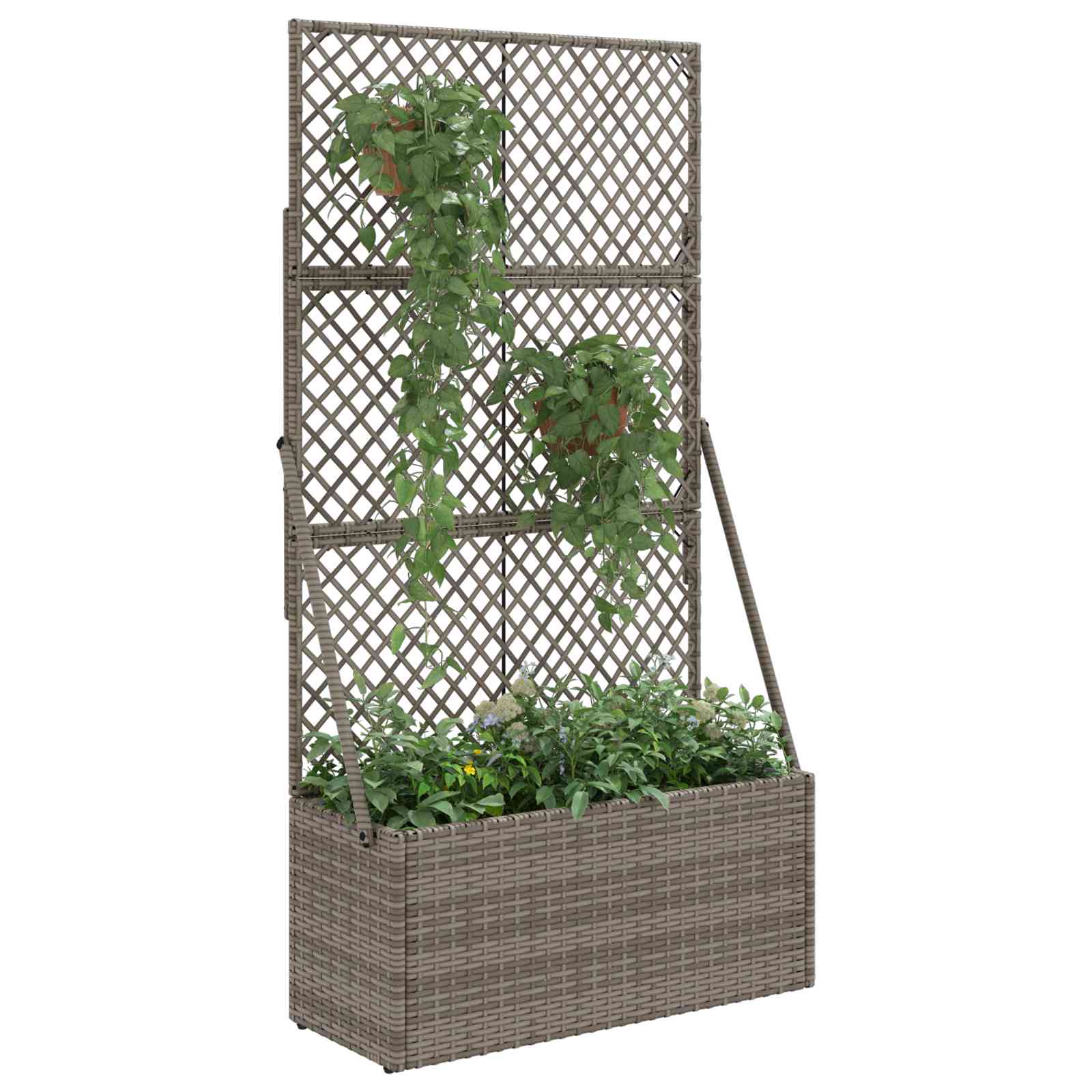 Gartenpflanzer mit Gitter Grau 70 x 30 x 135 cm Poly-Rattan
