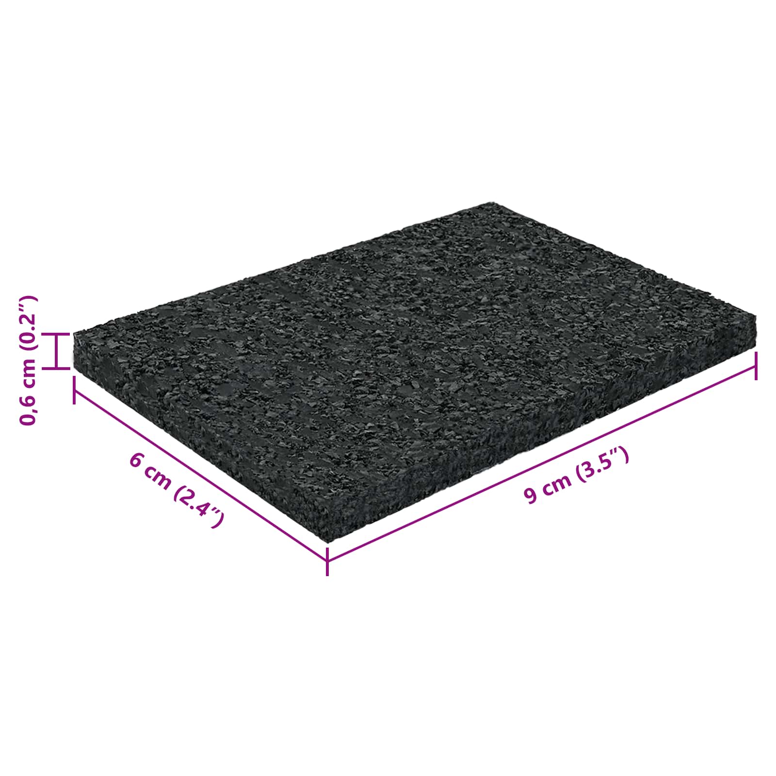 Gummigranulat-Patiopad Schwarz 6 x 9 x 0,6 cm Gummi
