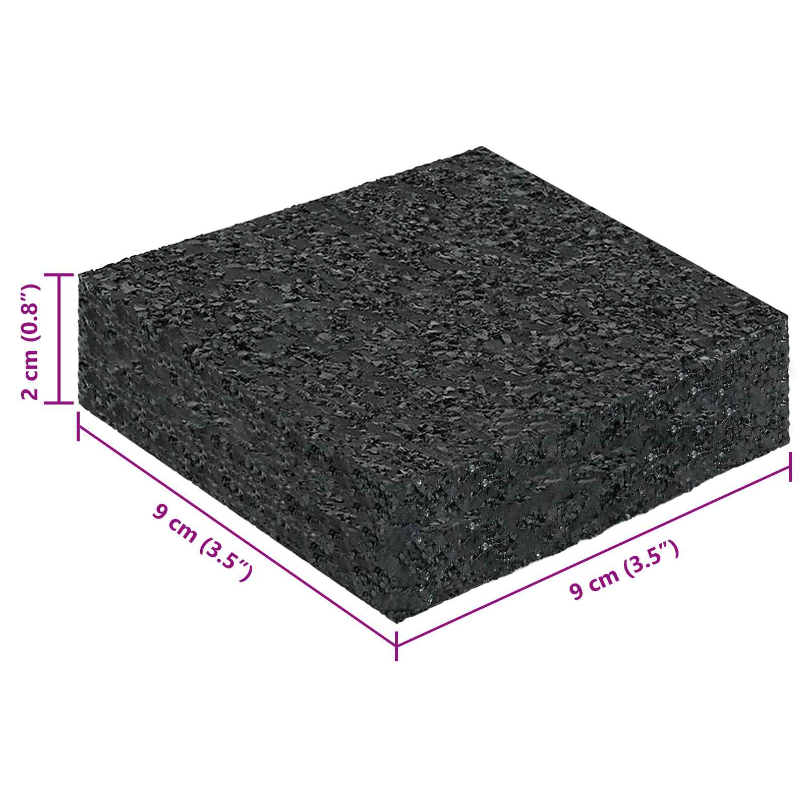 Gummigranulat-Patiopad Schwarz 9 x 9 x 2 cm Gummi