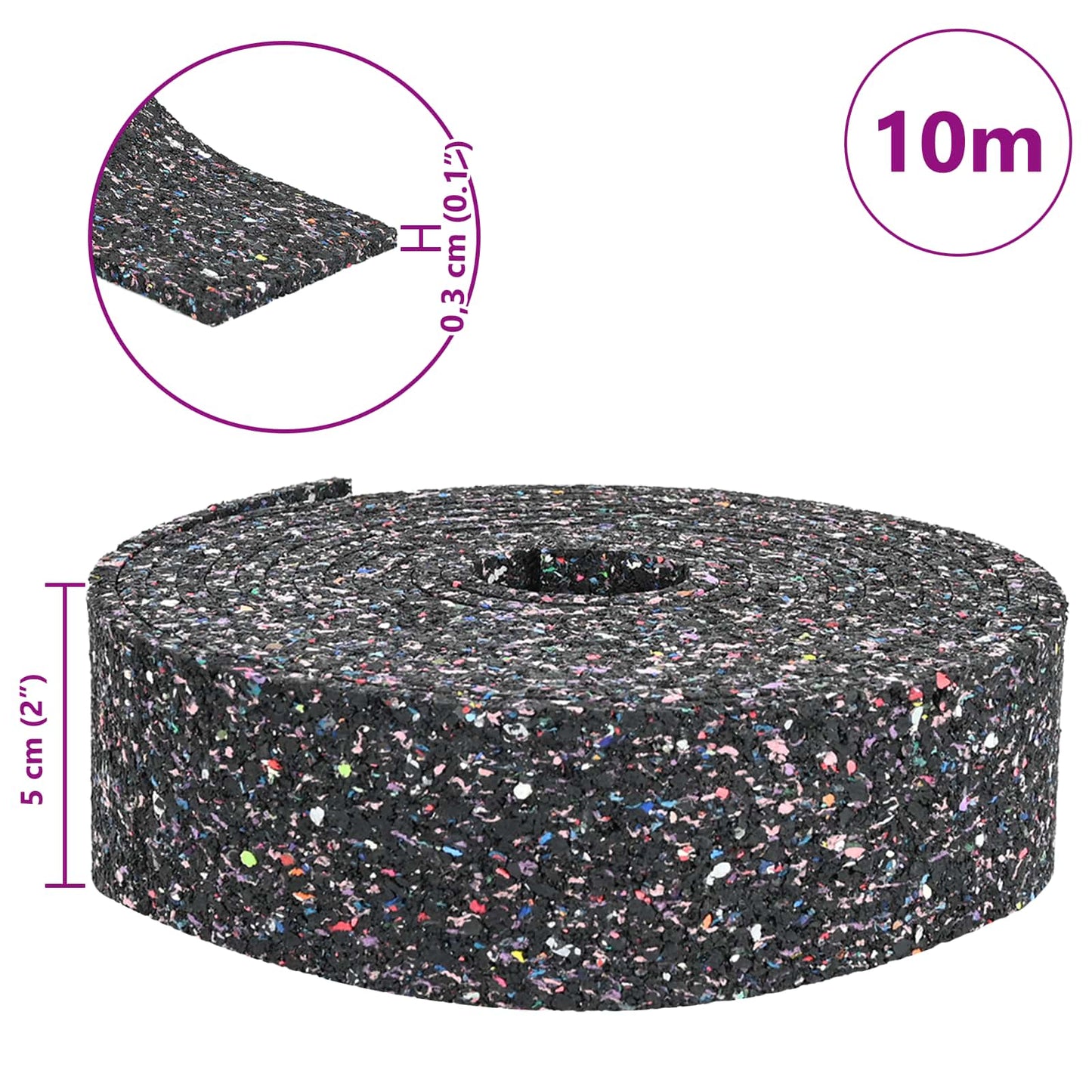 Gummi-Granulat-Rolle Schwarz 1000 x 5 x 0,3 cm Gummi