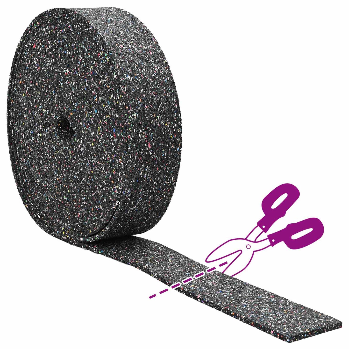 Gummi-Granulat-Rolle Schwarz 200 x 5 x 0,6 cm Gummi
