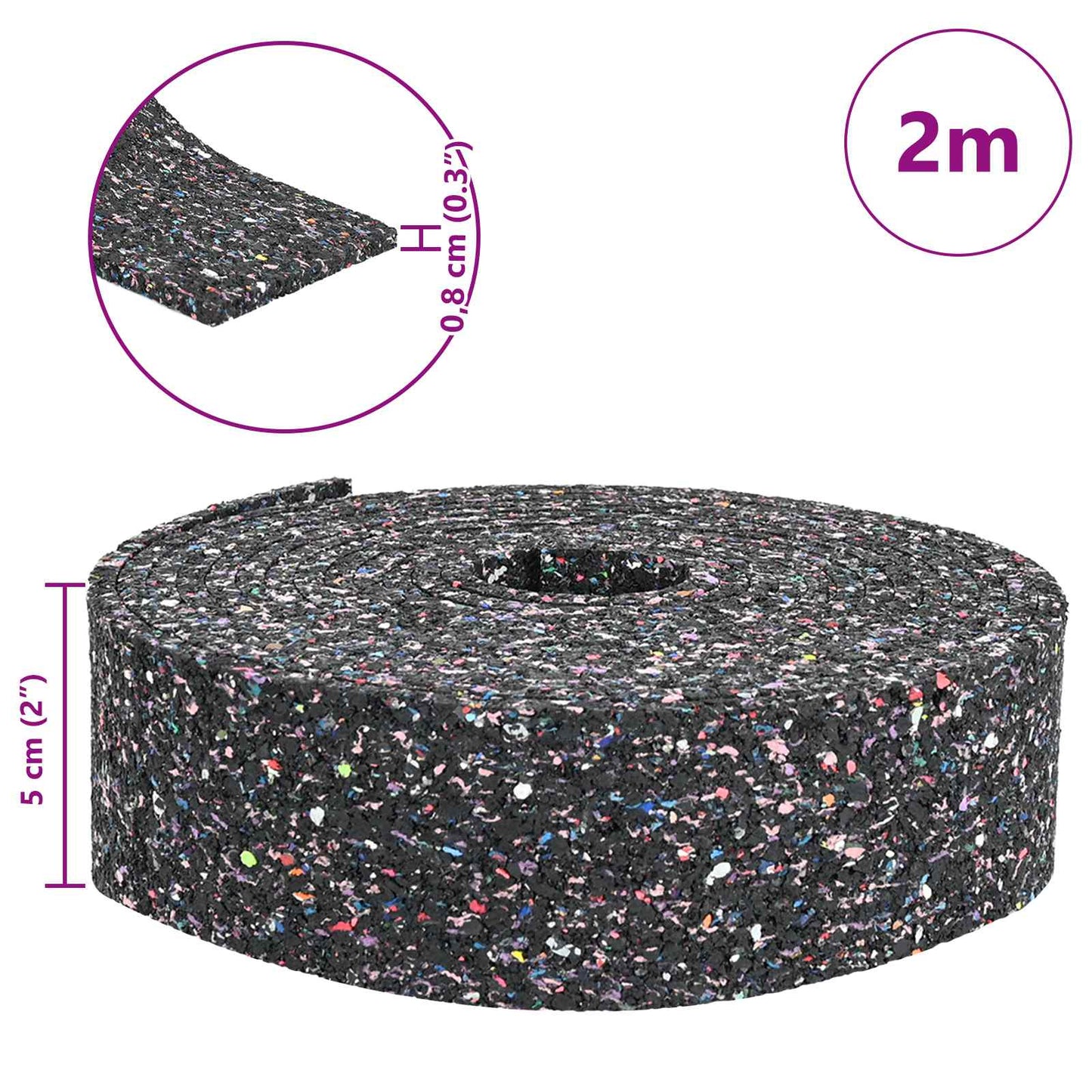 Gummi-Granulat-Rolle Schwarz 200 x 5 x 0,8 cm Gummi