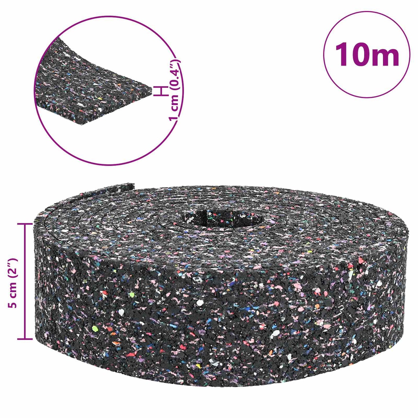 Gummi-Granulat-Rolle Schwarz 1000 x 5 x 1 cm Gummi