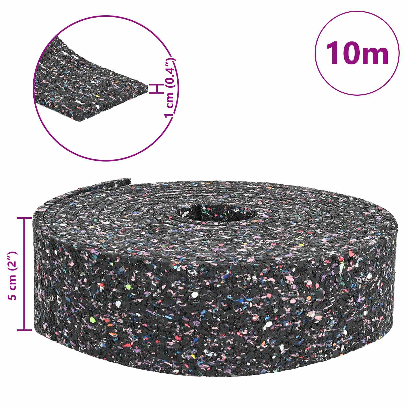 Gummi-Granulat-Rolle Schwarz 1000 x 5 x 1 cm Gummi