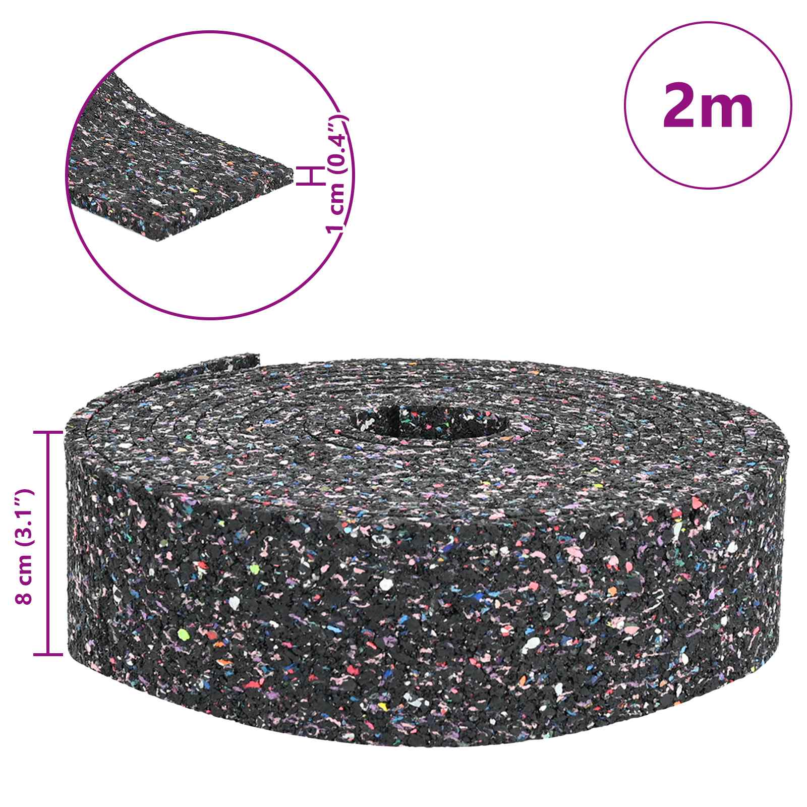 Gummi-Granulat-Rolle Schwarz 200 x 8 x 1 cm Gummi
