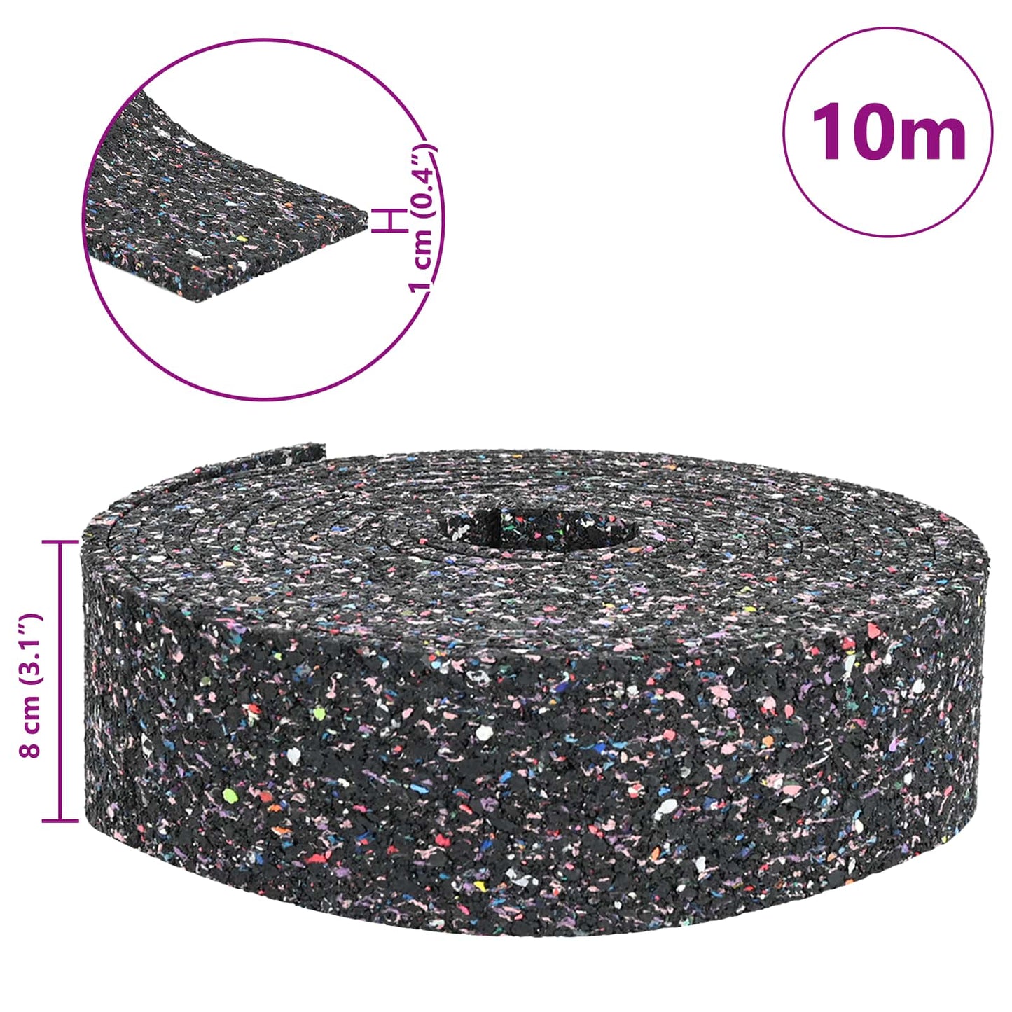 Gummi-Granulat-Rolle Schwarz 1000 x 8 x 1 cm Gummi