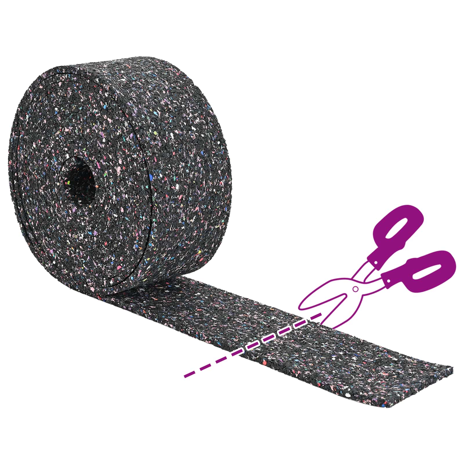 Gummi-Granulat-Rolle Schwarz 200 x 10 x 0,8 cm Gummi