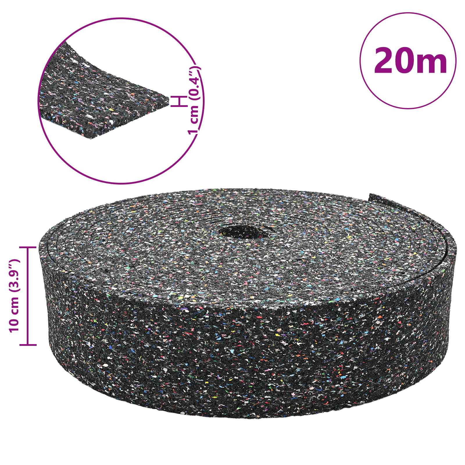 Gummi-Granulat-Rolle Schwarz 2000 x 10 x 1 cm Gummi