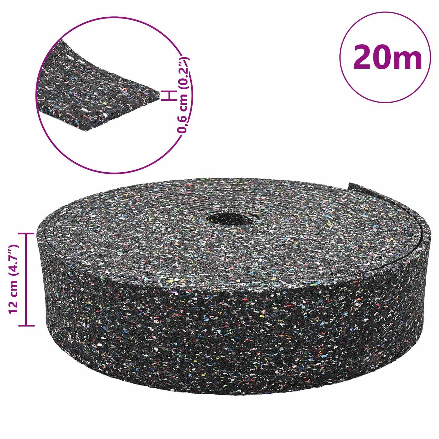 Gummi-Granulat-Rolle Schwarz 2000 x 12 x 0,6 cm Gummi