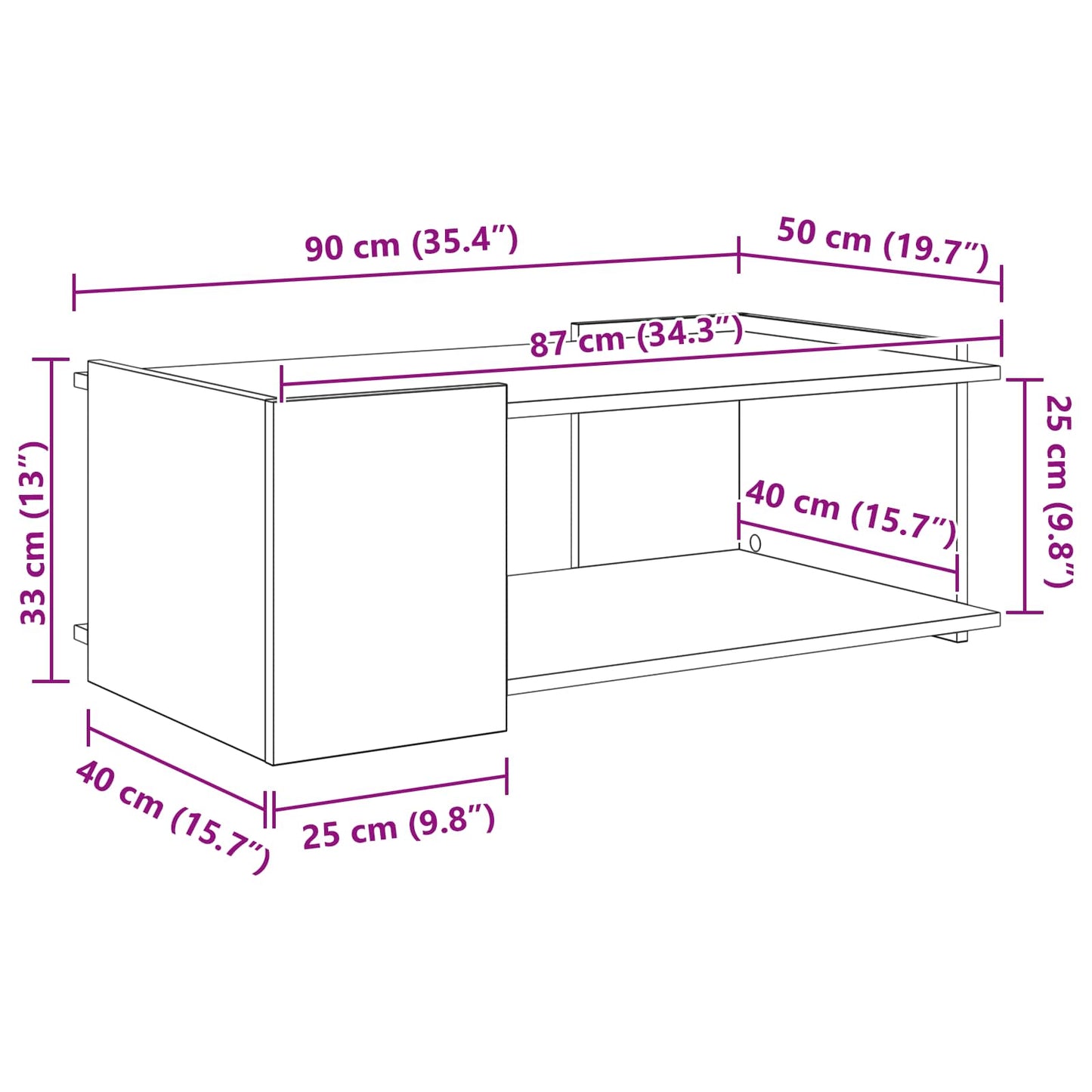 Couchtisch Schwarz Eichen-Optik 90 x 50 x 33 cm Holzwerkstoff