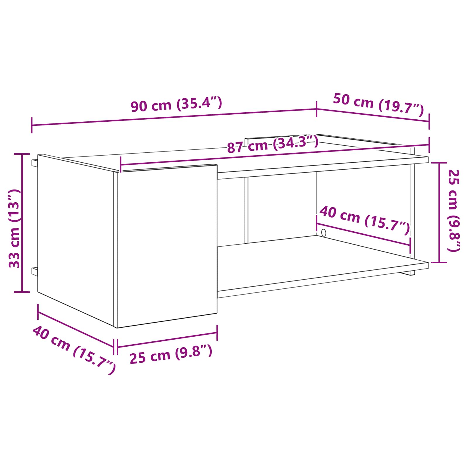 Couchtisch Artisan-Eiche 90 x 50 x 33 cm Holzwerkstoff