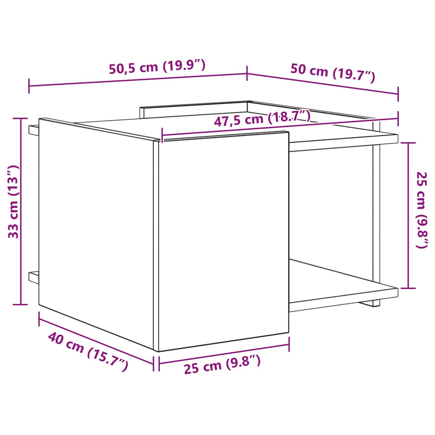 Couchtisch Artisan-Eiche 50,5 x 50 x 33 cm Holzwerkstoff
