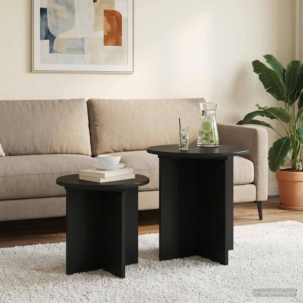 Beistelltisch-Set 2 stk. Schwarze Eiche Ø 45 x 45 cm