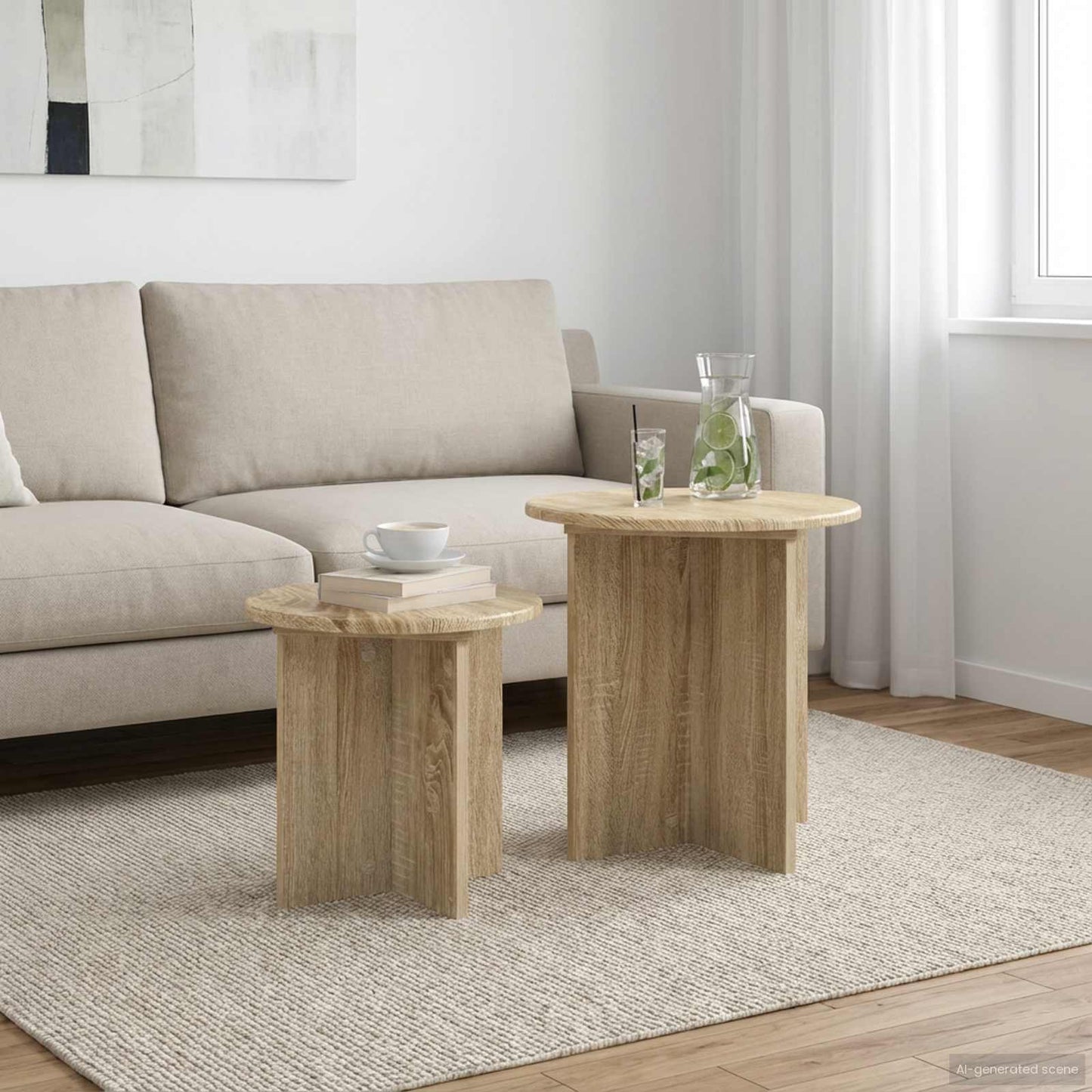 Beistelltisch-Set 2 stk. Sonoma-Eiche Ø 45 x 45 cm
