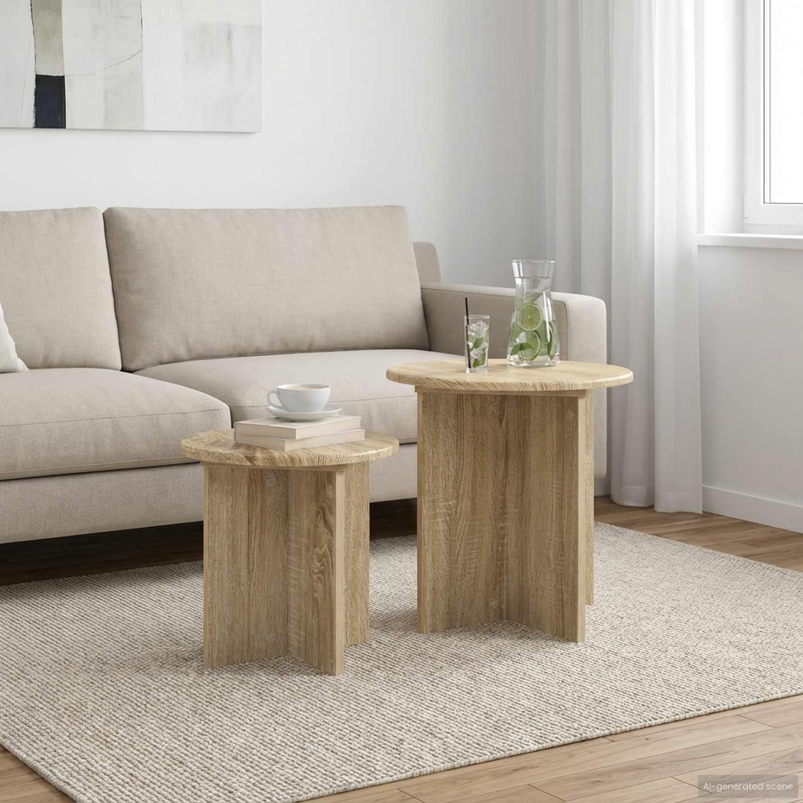 Beistelltisch-Set 2 stk. Sonoma-Eiche Ø 45 x 45 cm