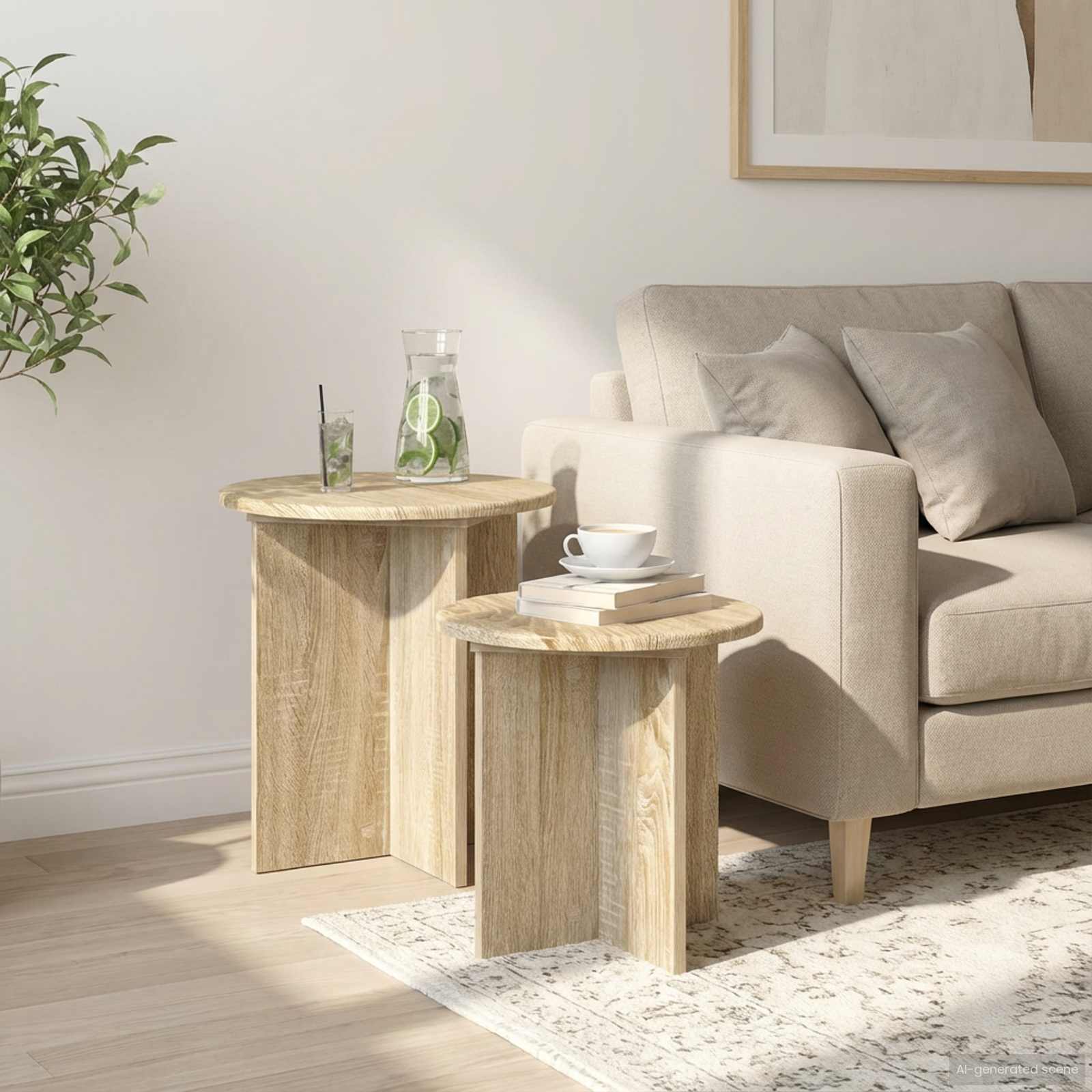 Beistelltisch-Set 2 stk. Sonoma-Eiche Ø 45 x 45 cm
