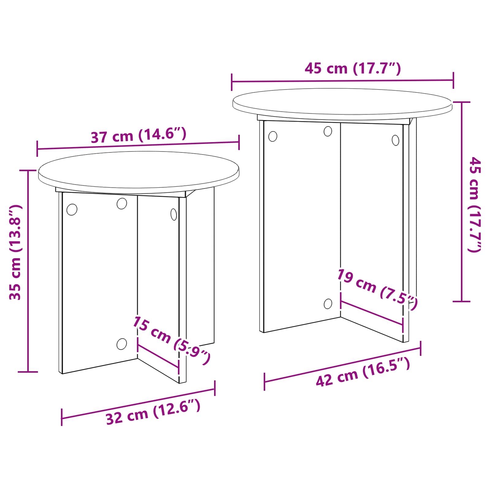 Beistelltisch-Set 2 stk. Betongrau Ø 45 x 45 cm Holzwerkstoff
