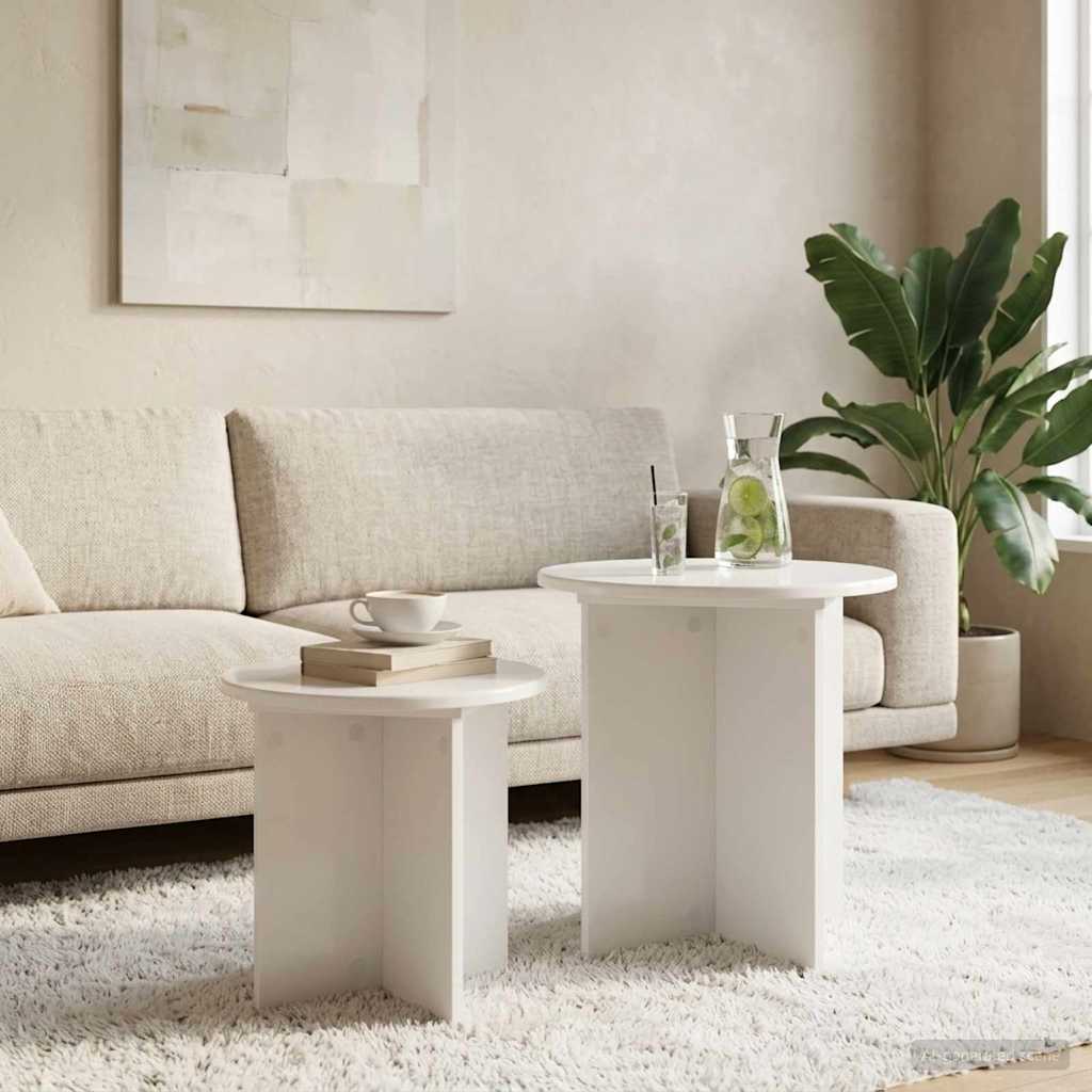 Beistelltisch-Set 2 stk. Hochglanz Weiß Ø 45 x 45 cm