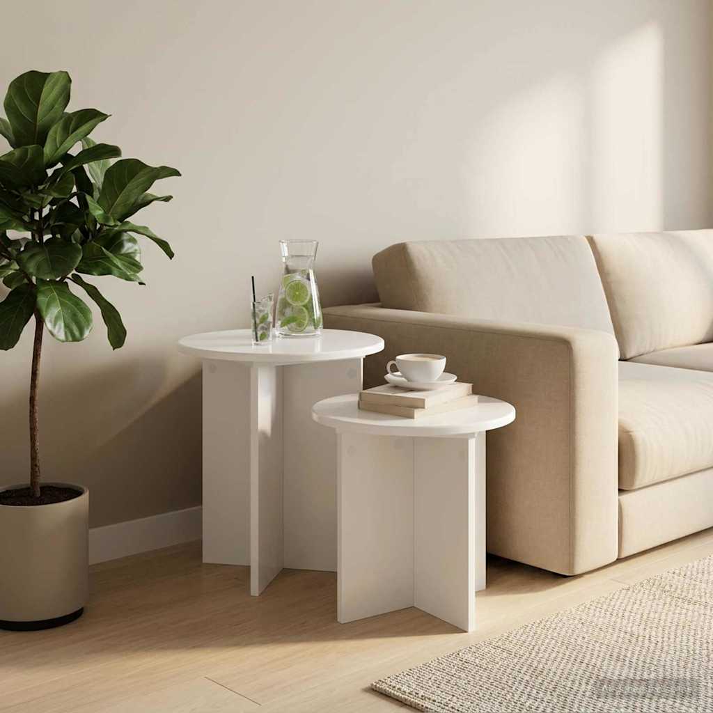 Beistelltisch-Set 2 stk. Hochglanz Weiß Ø 45 x 45 cm