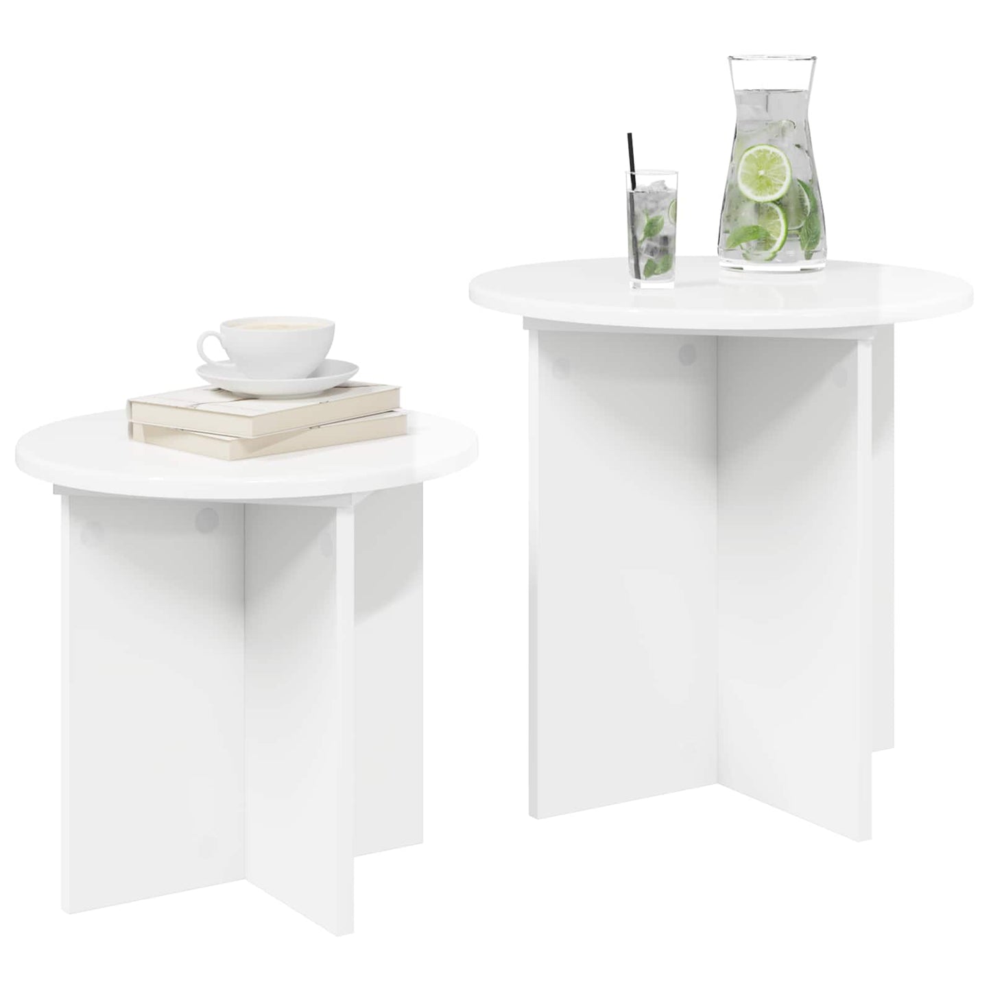 Beistelltisch-Set 2 stk. Hochglanz Weiß Ø 45 x 45 cm