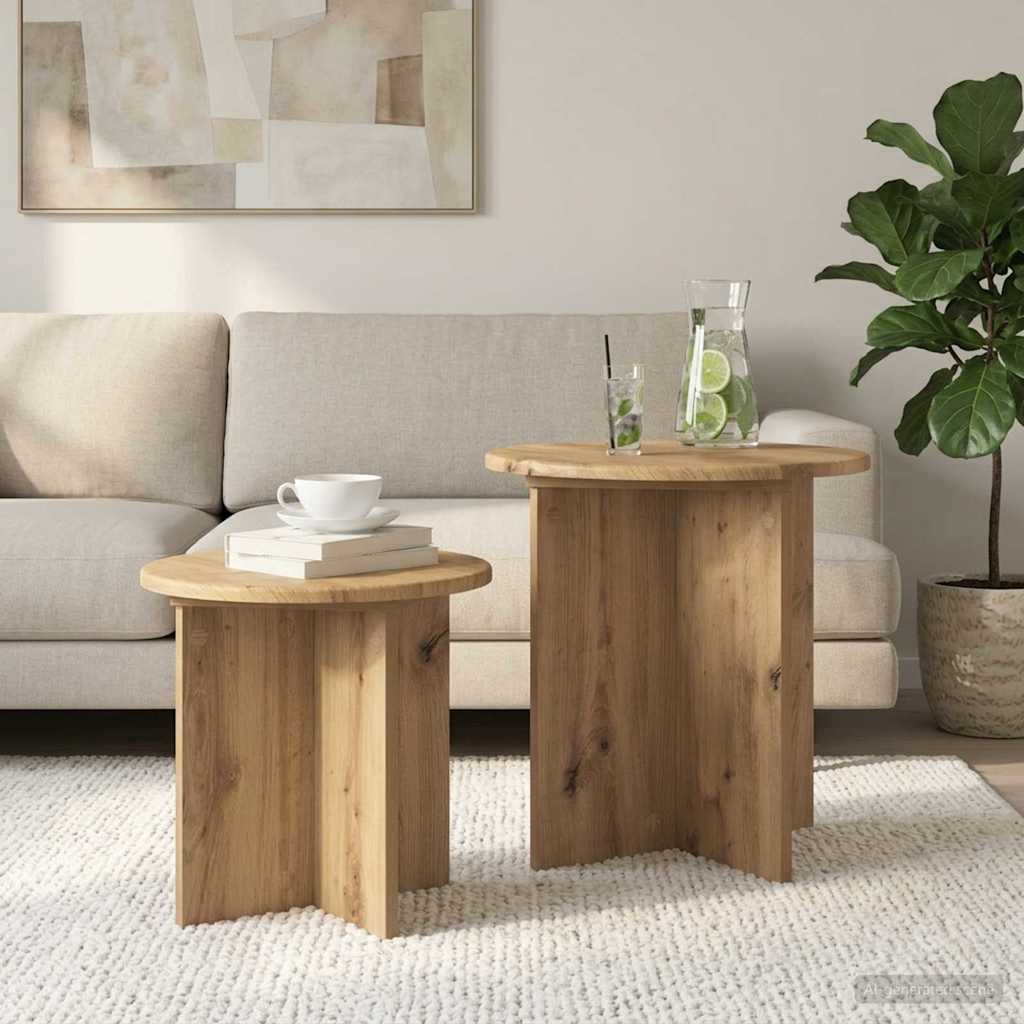 Beistelltisch-Set 2 stk. Artisan-Eiche Ø 45 x 45 cm