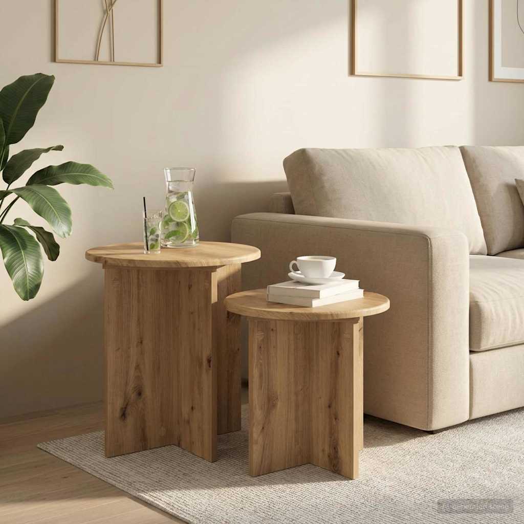 Beistelltisch-Set 2 stk. Artisan-Eiche Ø 45 x 45 cm