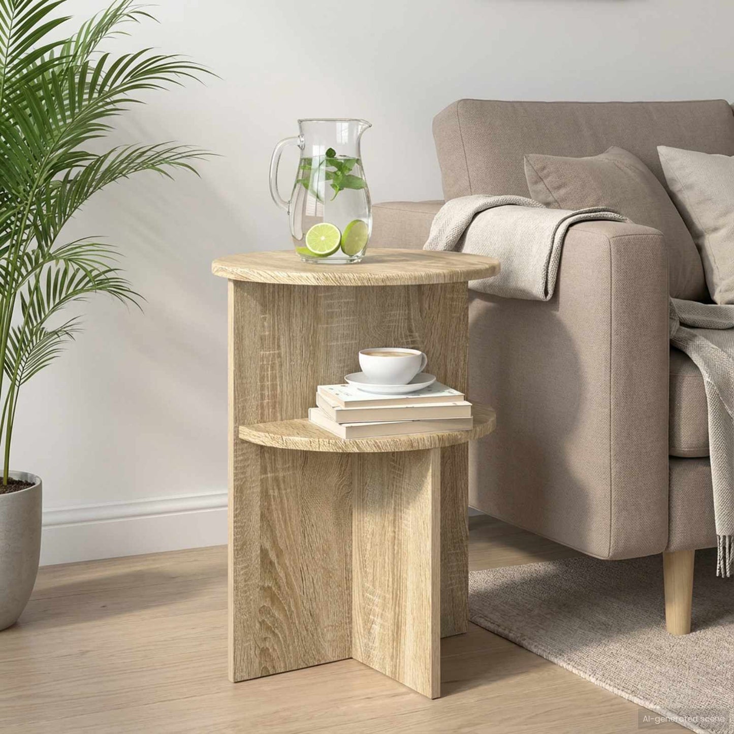 Beistelltisch Sonoma-Eiche Ø 39,5 x 55 cm Holzwerkstoff