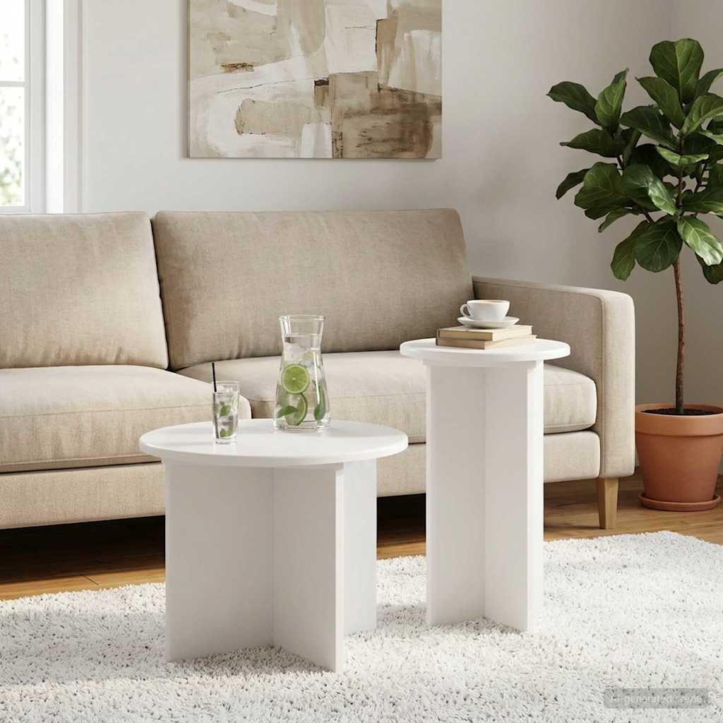 Beistelltisch-Set 2 Stk. Weiß Ø 45 x 35 cm Holzwerkstoff