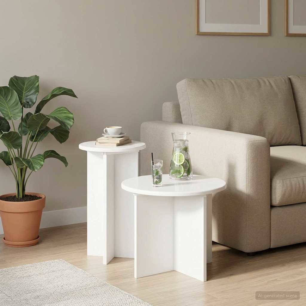 Beistelltisch-Set 2 Stk. Weiß Ø 45 x 35 cm Holzwerkstoff