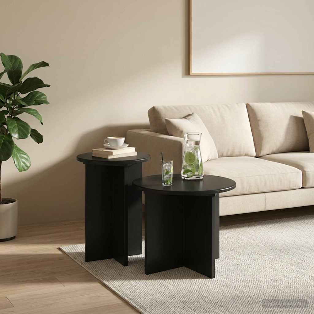 Beistelltisch-Set 2 Stk. Schwarz Eichen-Optik Ø 45 x 35 cm