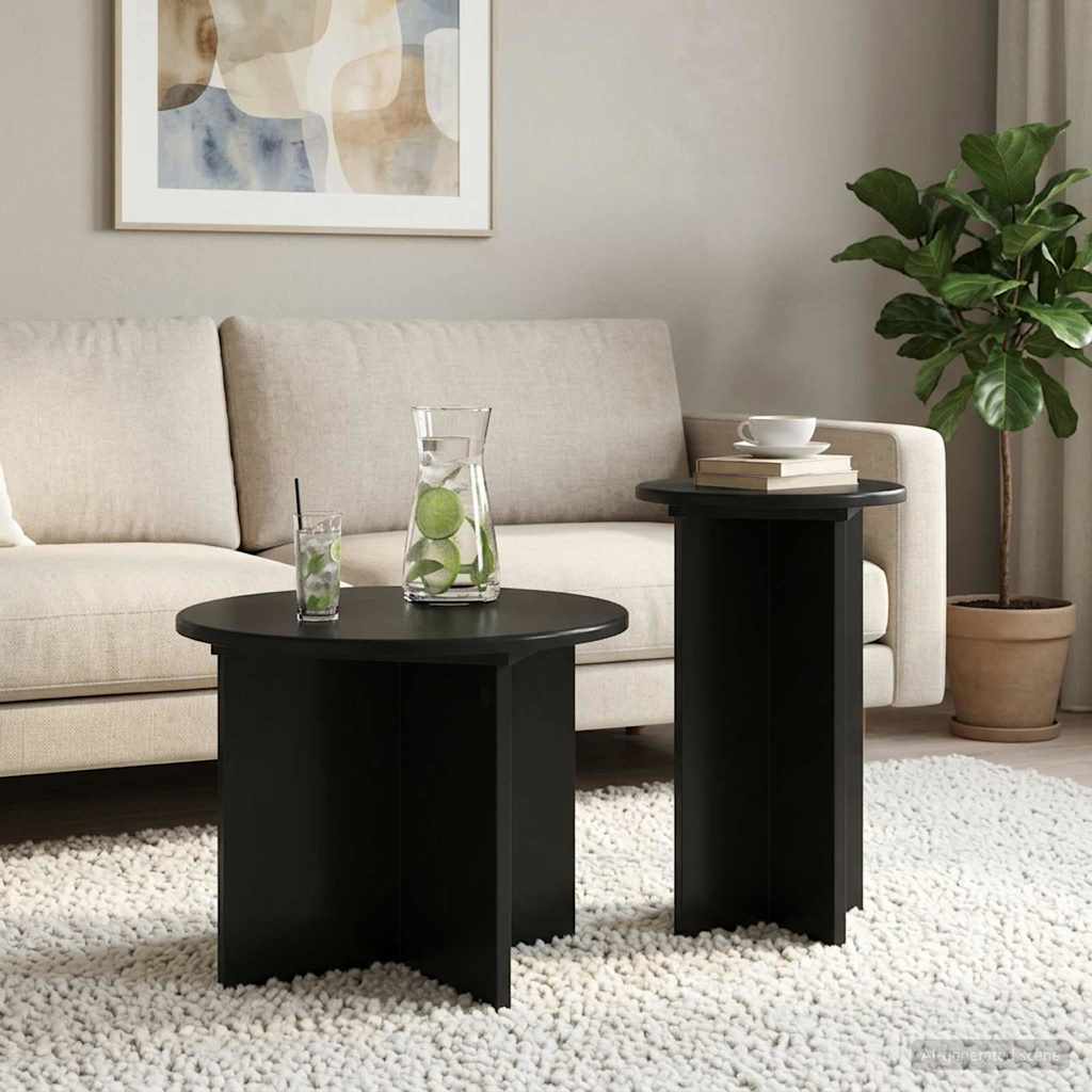 Beistelltisch-Set 2 Stk. Schwarz Eichen-Optik Ø 45 x 35 cm