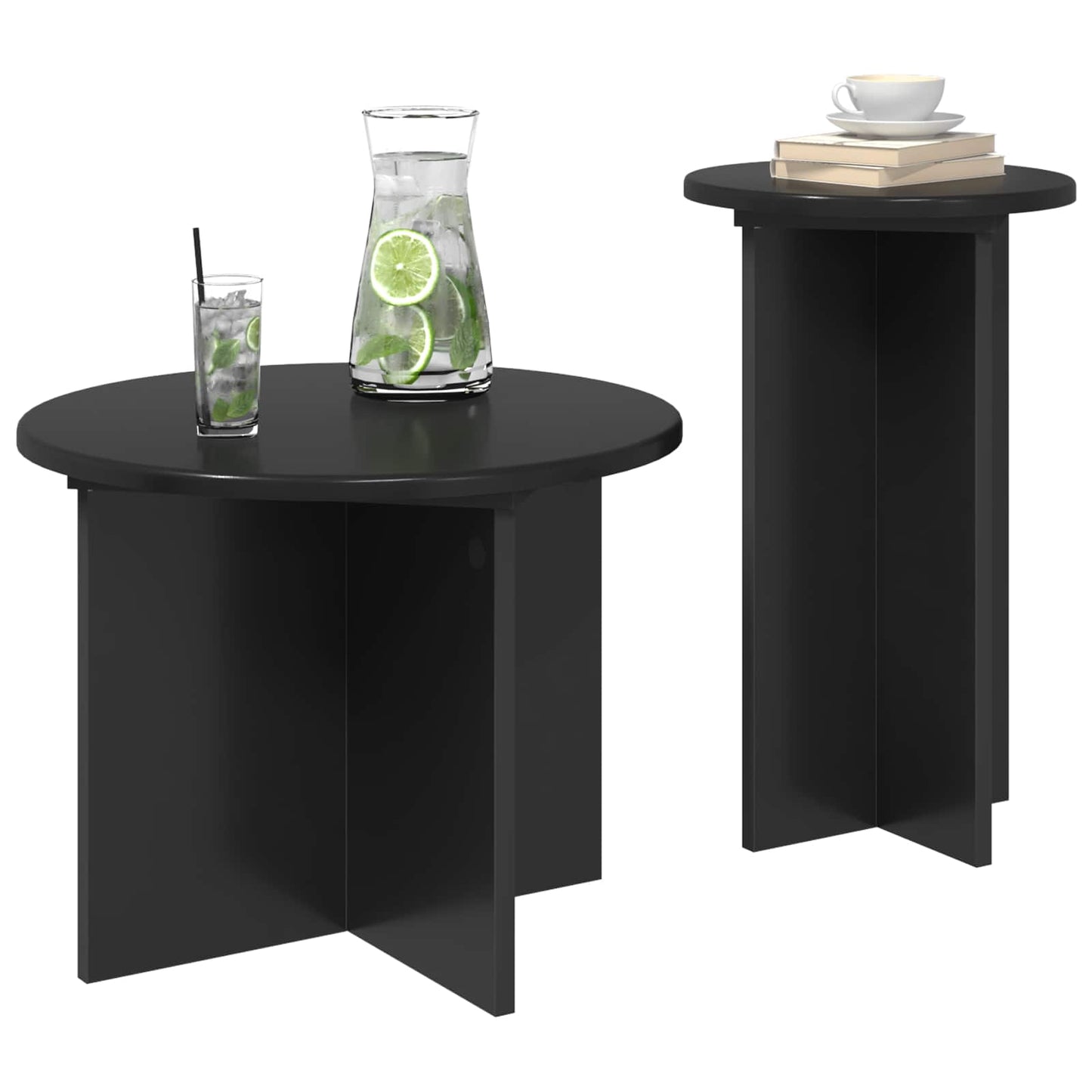 Beistelltisch-Set 2 Stk. Schwarz Eichen-Optik Ø 45 x 35 cm