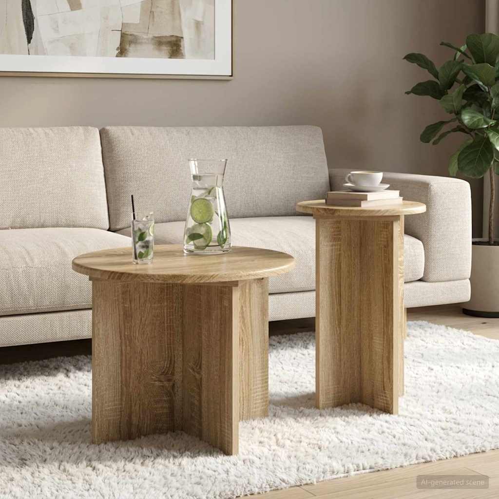 Beistelltisch-Set 2 Stk. Sonoma-Eiche Ø 45 x 35 cm