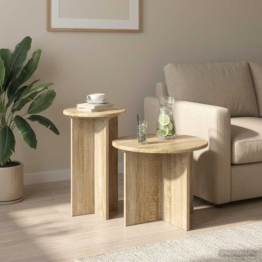 Beistelltisch-Set 2 Stk. Sonoma-Eiche Ø 45 x 35 cm