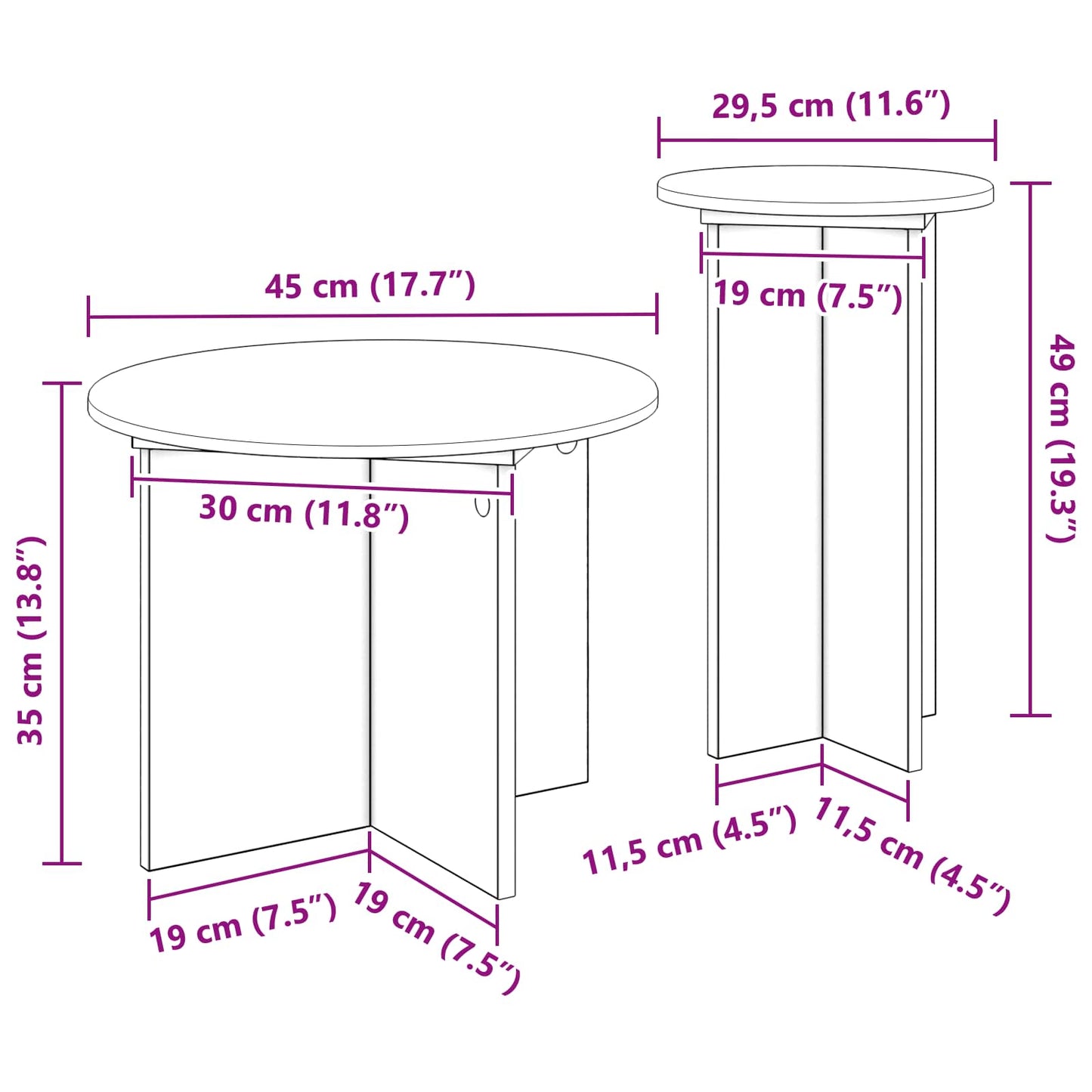 Beistelltisch-Set 2 Stk. Sonoma-Eiche Ø 45 x 35 cm
