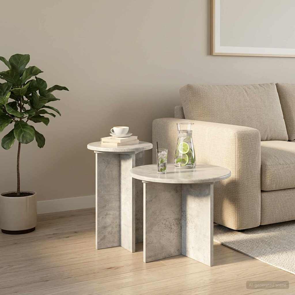 Beistelltisch-Set 2 Stk. Betongrau Ø 45 x 35 cm Holzwerkstoff