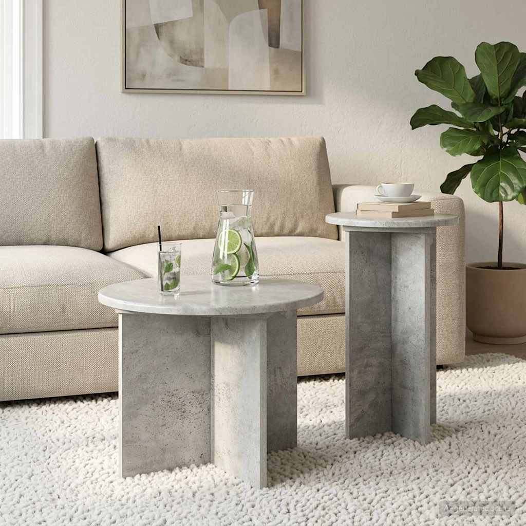Beistelltisch-Set 2 Stk. Betongrau Ø 45 x 35 cm Holzwerkstoff